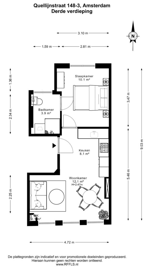 Studio te koop: Quellijnstraat 148-3, Amsterdam